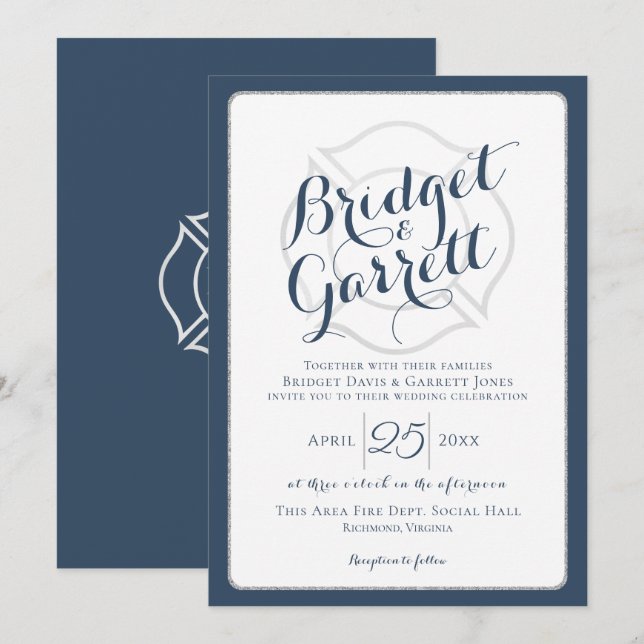 Text och monogram för brandsläckare inbjudningar (Fram/baksida)