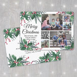 Text QR-kod Jul Holly 5 Photo Collage Julkort<br><div class="desc">I år firar vi den moderna teknikens glatta underverk med ett interaktivt QR-helgdag för fotokollage med roligt. fem av dina favoritvideoklipp i bilder och ett online-videomeddelande, sång, fotoalbum eller annan webbplats. All text på den här mallen är enkel att anpassa för att inkludera alla formuleringar, t.ex. God jul, Glad helg,...</div>
