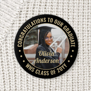 Text Studenten Photo Elegant Black och Guld Knapp