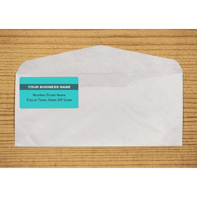 Textbaserad med markerad tealgrön frakt fraktsedel (Plain text teal green shipping label with your highlighted business name on envelope)