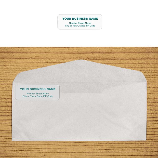 Textbaserad returadress i tealgrön färg för företa etikett (Business return address label in teal green plain text)