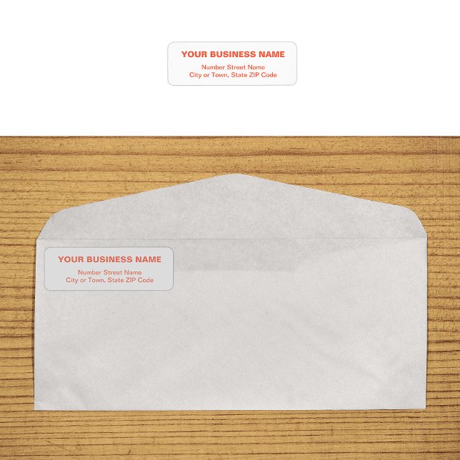 Textbaserat adressetikett för returadress från Ora Etikett (Business return address label in orange plain text)