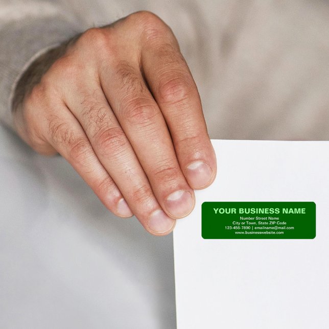 Textbaserat affärsmärke med grön returadress etikett (Green return address label with your business brand in plain text)