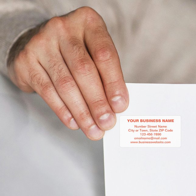 Textbaserat affärsvarumärke i orange på adress adressetikett (Address label with your business brand in orange plain text)