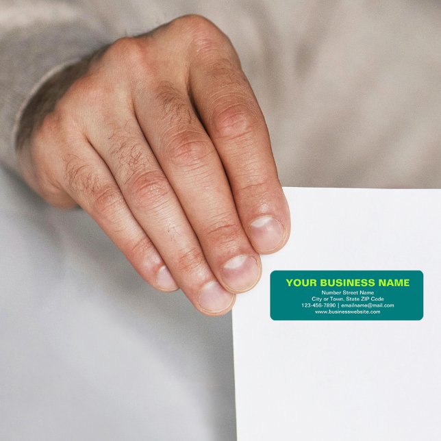 Textbaserat varumärke med tealgrön returadress etikett (Teal green return address label with your business brand in plain text)