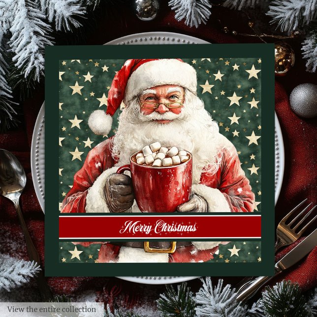 Textblöjor för vattenfärgen Jultomten Anpassningsb Pappersservett (Watercolor Santa Claus Custom Text Napkins)