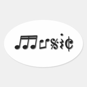 Textdesign för musik ovalt klistermärke