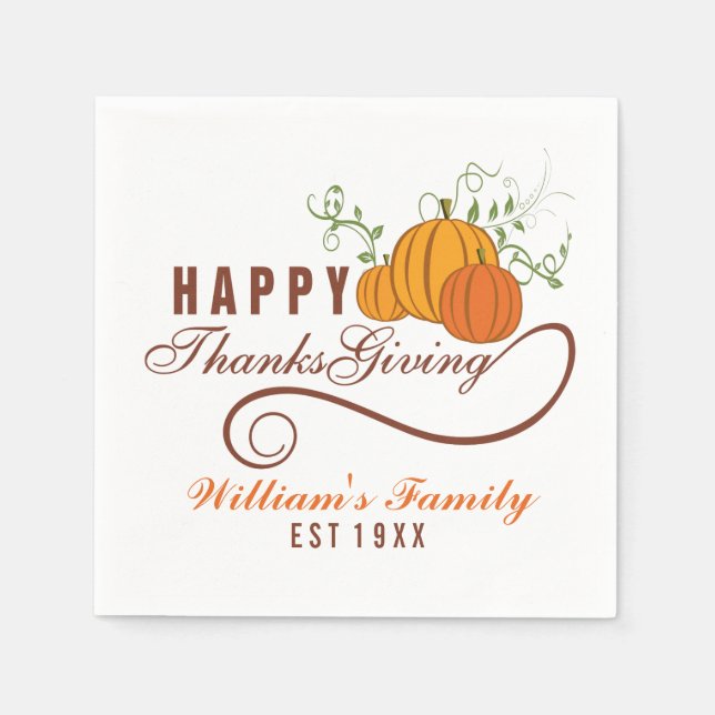 Textdesign Glad Thanksgiving med pumpor Pappersservett (Framsidan)
