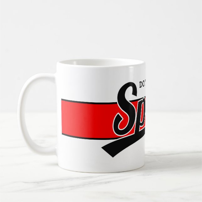Textdesign: Svart SPORTS + egen text och egna idée Kaffemugg (Vänster)