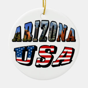 Texten Arizona Bild och USA flagga Julgransprydnad Keramik