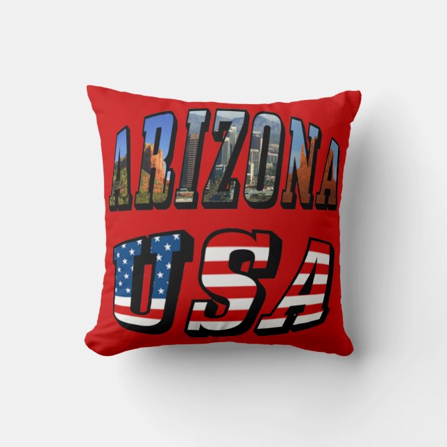 Texten Arizona Bild och USA flagga Kudde (Framsida)