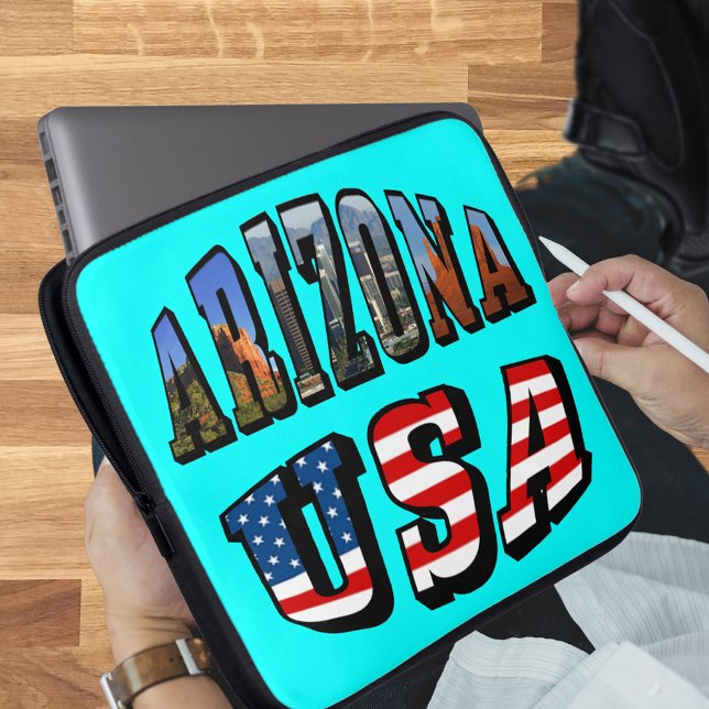 Texten Arizona Bild och USA flagga Laptop Sleeve (Arizona Picture and USA Flag Text Laptop Sleeve)