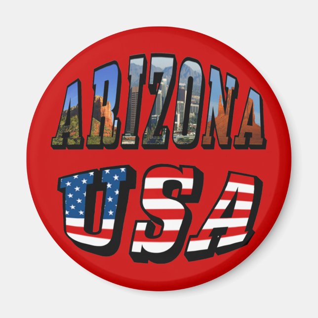 Texten Arizona Bild och USA flagga Magnet (Framsidan)