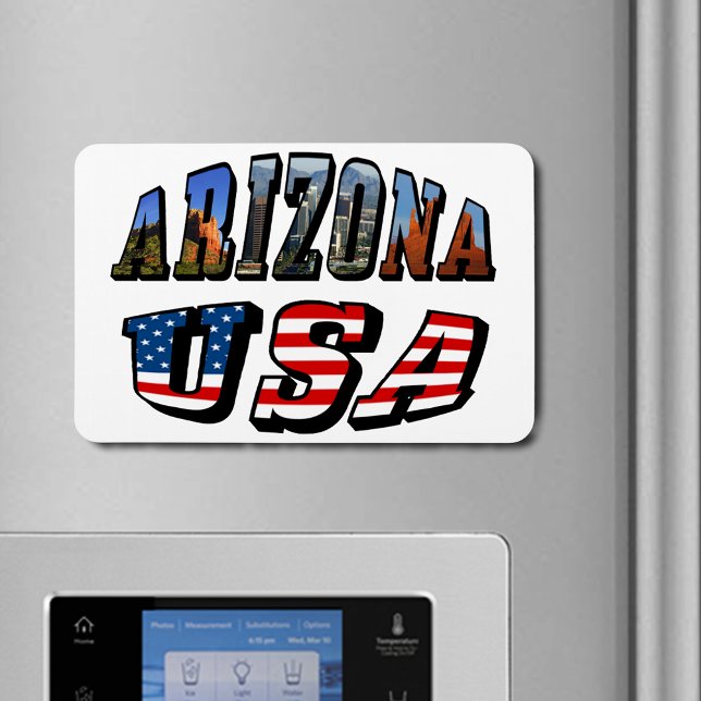 Texten Arizona Bild och USA flagga Magnet (Arizona Picture and USA Flag Text Flexible Magnet)