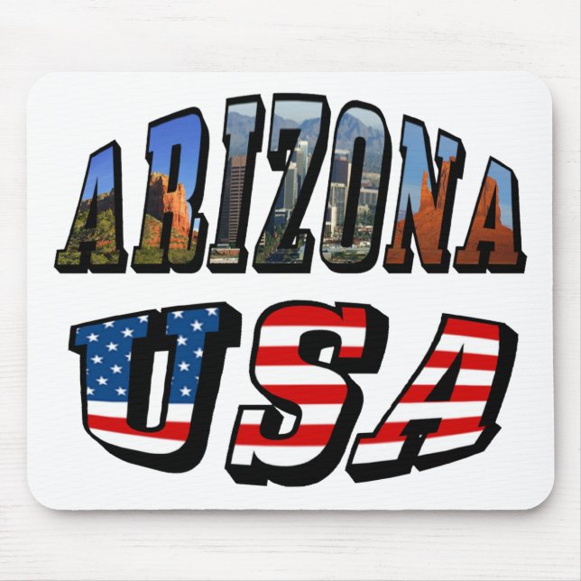 Texten Arizona Bild och USA flagga Musmatta (Framsidan)