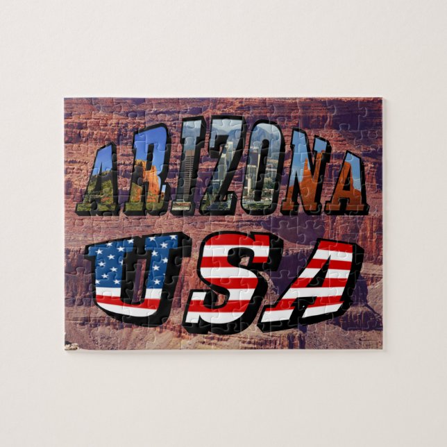 Texten Arizona Bild och USA flagga Pussel (Horisontell)