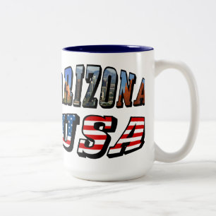 Texten Arizona Bild och USA flagga Två-Tonad Mugg