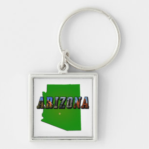 Texten Arizona Karta och Bild Fyrkantig Silverfärgad Nyckelring