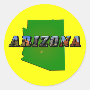 Texten Arizona Karta och Bild Runt Klistermärke
