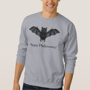 Texten Cute Tecknad Fladdermus och Happy halloween Lång Ärmad Tröja