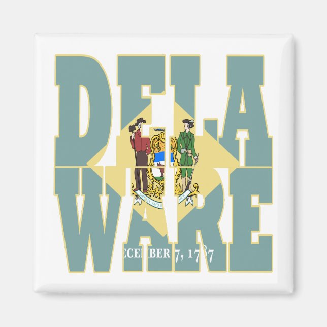 Texten Delaware statlig flagga Magnet (Framsidan)