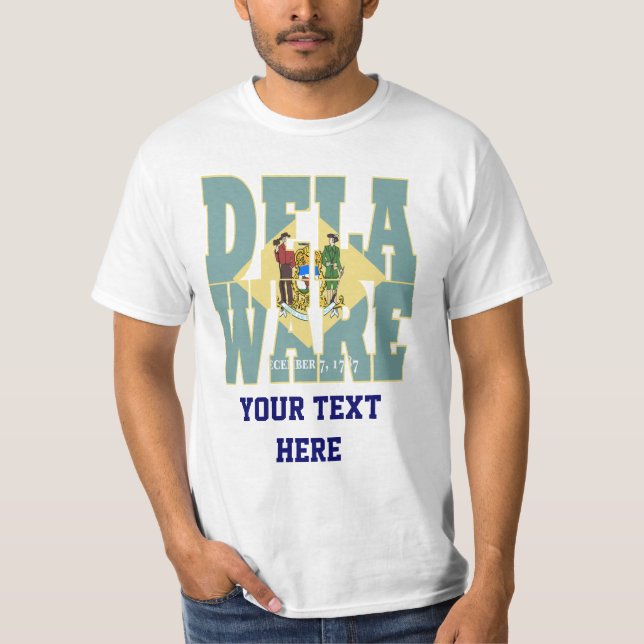 Texten Delaware statlig flagga Tee Shirt (Framsida)