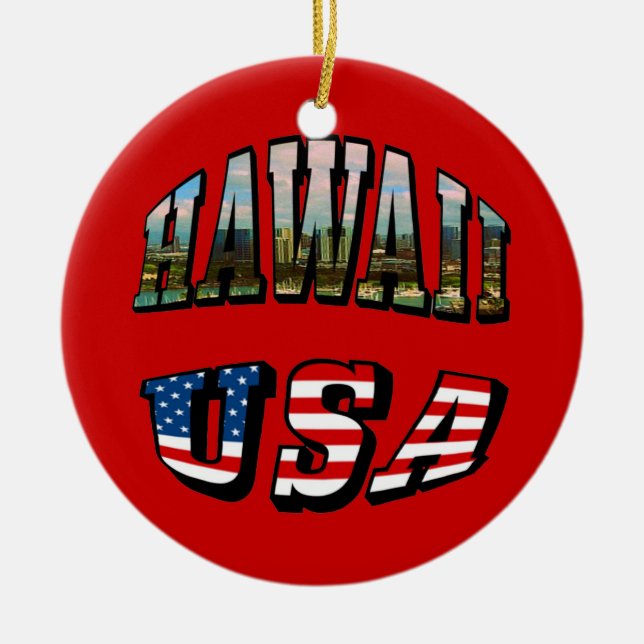 Texten från Hawaii Bild och USA flagga Julgransprydnad Keramik (Framsidan)