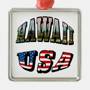 Texten från Hawaii Bild och USA flagga Julgransprydnad Metall