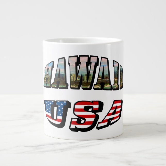 Texten från Hawaii Bild och USA flagga Jumbo Mugg (Framsidan)