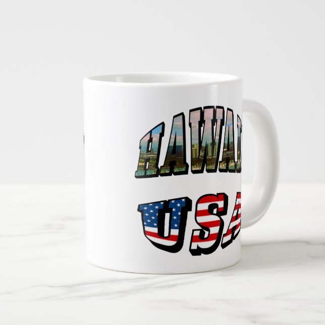 Texten från Hawaii Bild och USA flagga Jumbo Mugg (Framsida höger)