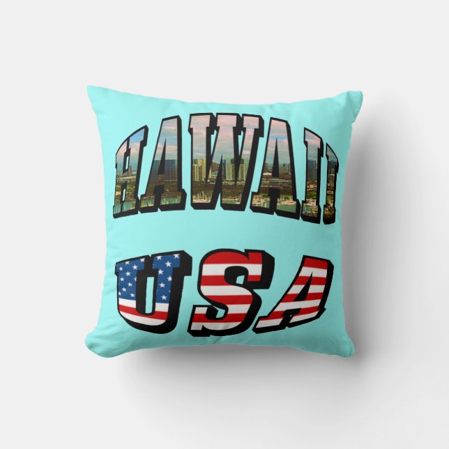Texten från Hawaii Bild och USA flagga Kudde (Framsida)