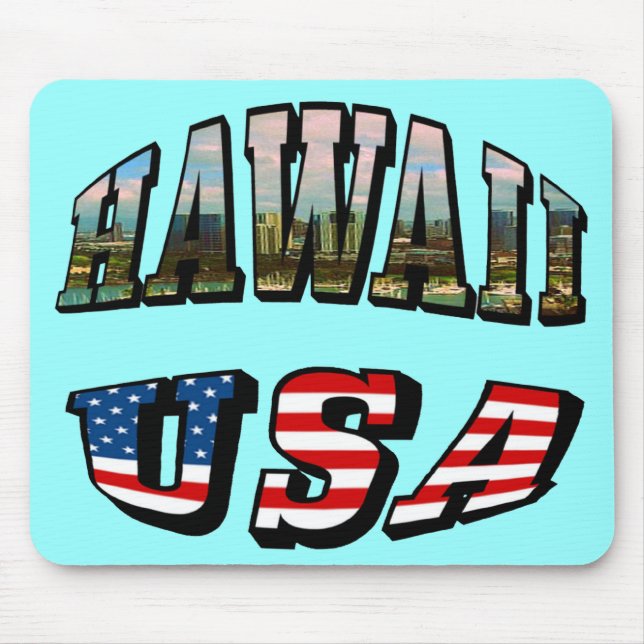 Texten från Hawaii Bild och USA flagga Musmatta (Framsidan)