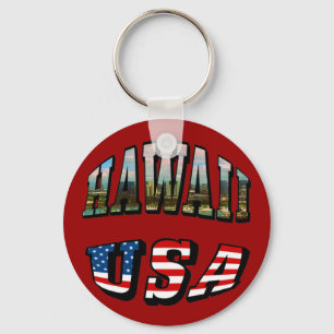 Texten från Hawaii Bild och USA flagga Nyckelring