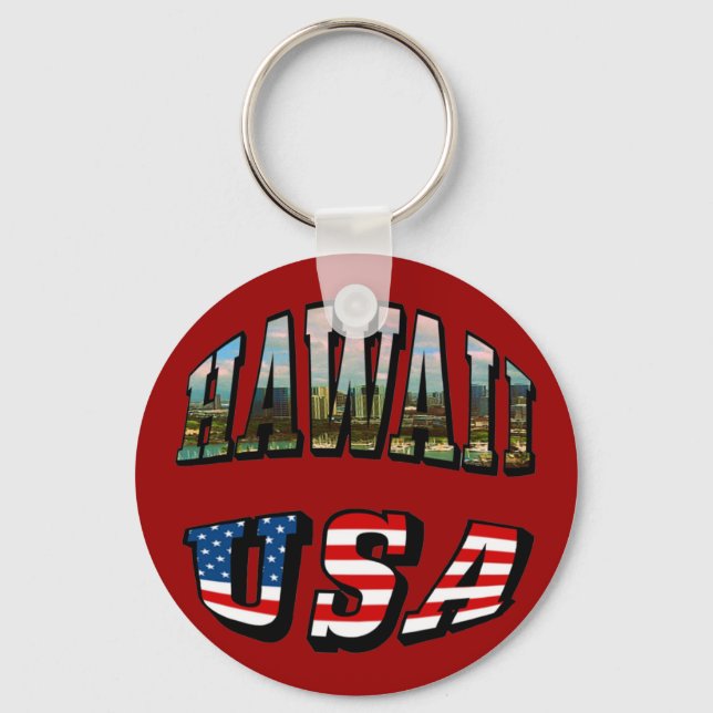 Texten från Hawaii Bild och USA flagga Nyckelring (Framsida)