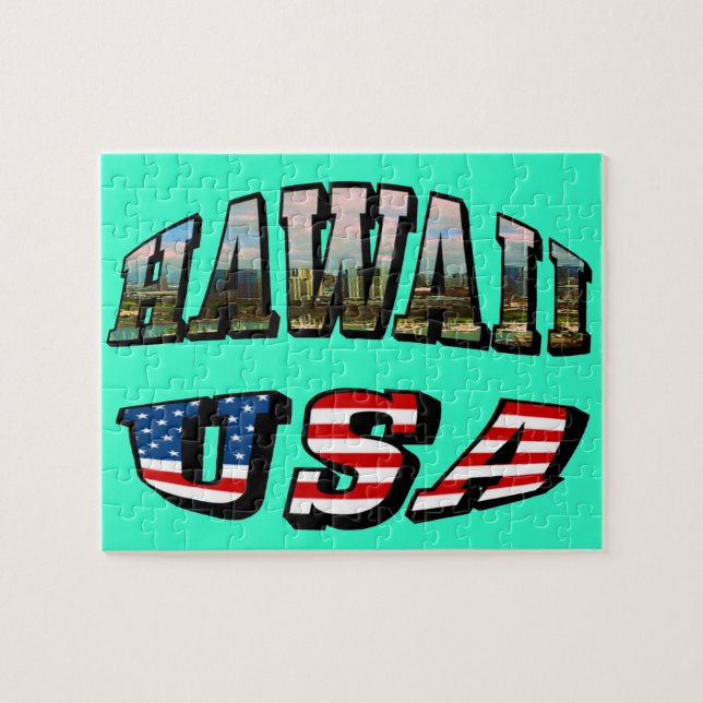 Texten från Hawaii Bild och USA flagga Pussel (Horisontell)