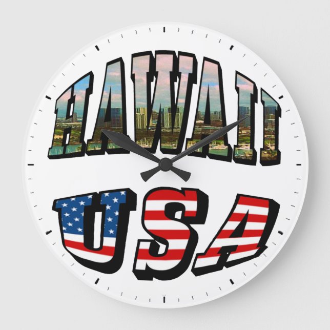 Texten från Hawaii Bild och USA flagga Stor Klocka (Framsida)