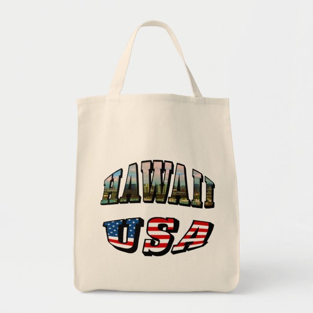 Texten från Hawaii Bild och USA flagga Tygkasse (Framsidan)