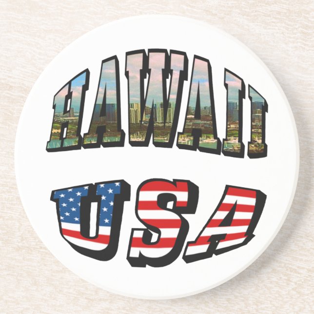 Texten från Hawaii Bild och USA flagga Underlägg Sandsten (Framsidan)