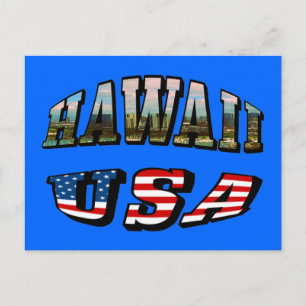 Texten från Hawaii Bild och USA flagga Vykort