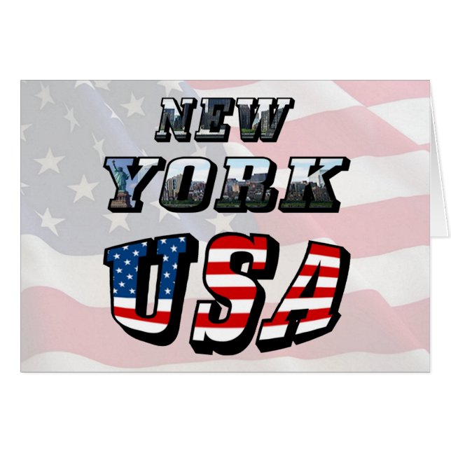 Texten från New York Bild och USA flagga Hälsningskort (Framsidan Horizontal)