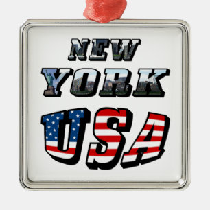 Texten från New York Bild och USA flagga Julgransprydnad Metall