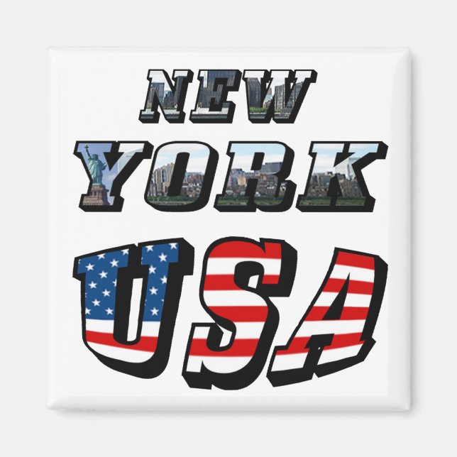 Texten från New York Bild och USA flagga Magnet (Framsidan)