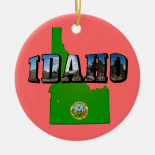 Texten Idaho Karta, Seal och Bild Julgransprydnad Keramik