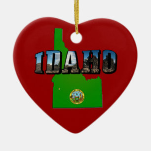 Texten Idaho Karta, Seal och Bild Julgransprydnad Keramik