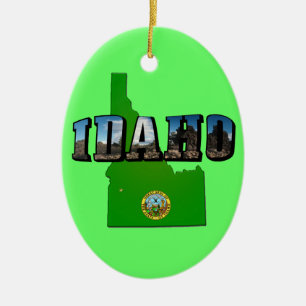 Texten Idaho Karta, Seal och Bild Julgransprydnad Keramik