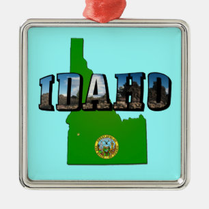 Texten Idaho Karta, Seal och Bild Julgransprydnad Metall