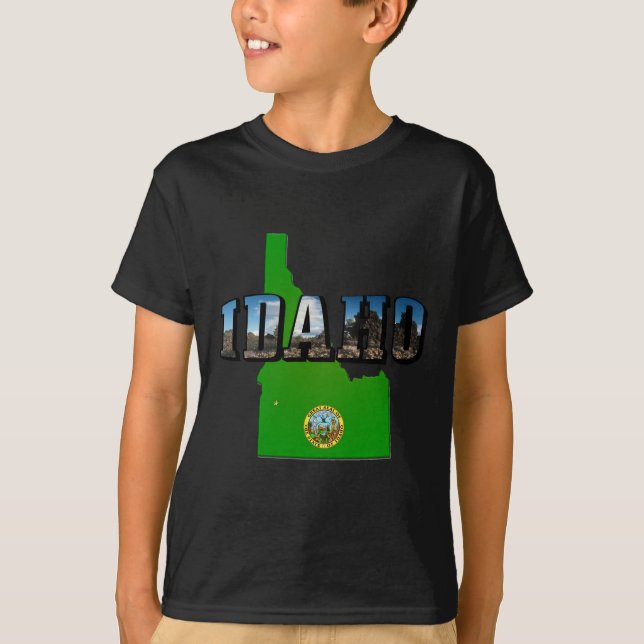 Texten Idaho Karta, Seal och Bild Tee (Framsida)