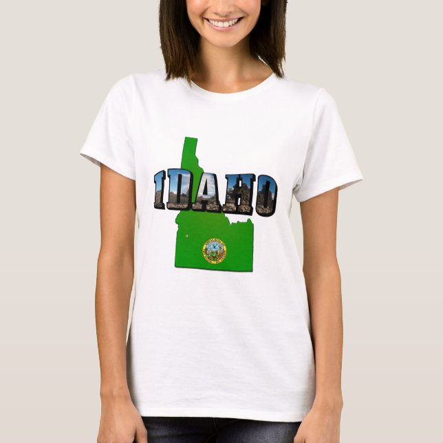 Texten Idaho Karta, Seal och Bild Tee Shirt (Framsida)