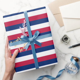 Texten Patriotic Rött vitt blått Rand Mönster Guld Presentpapper