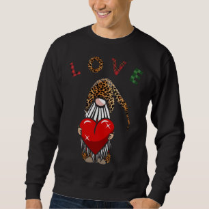 Texthörning för Cute Tomte Valentine Gnome Leopard Lång Ärmad Tröja